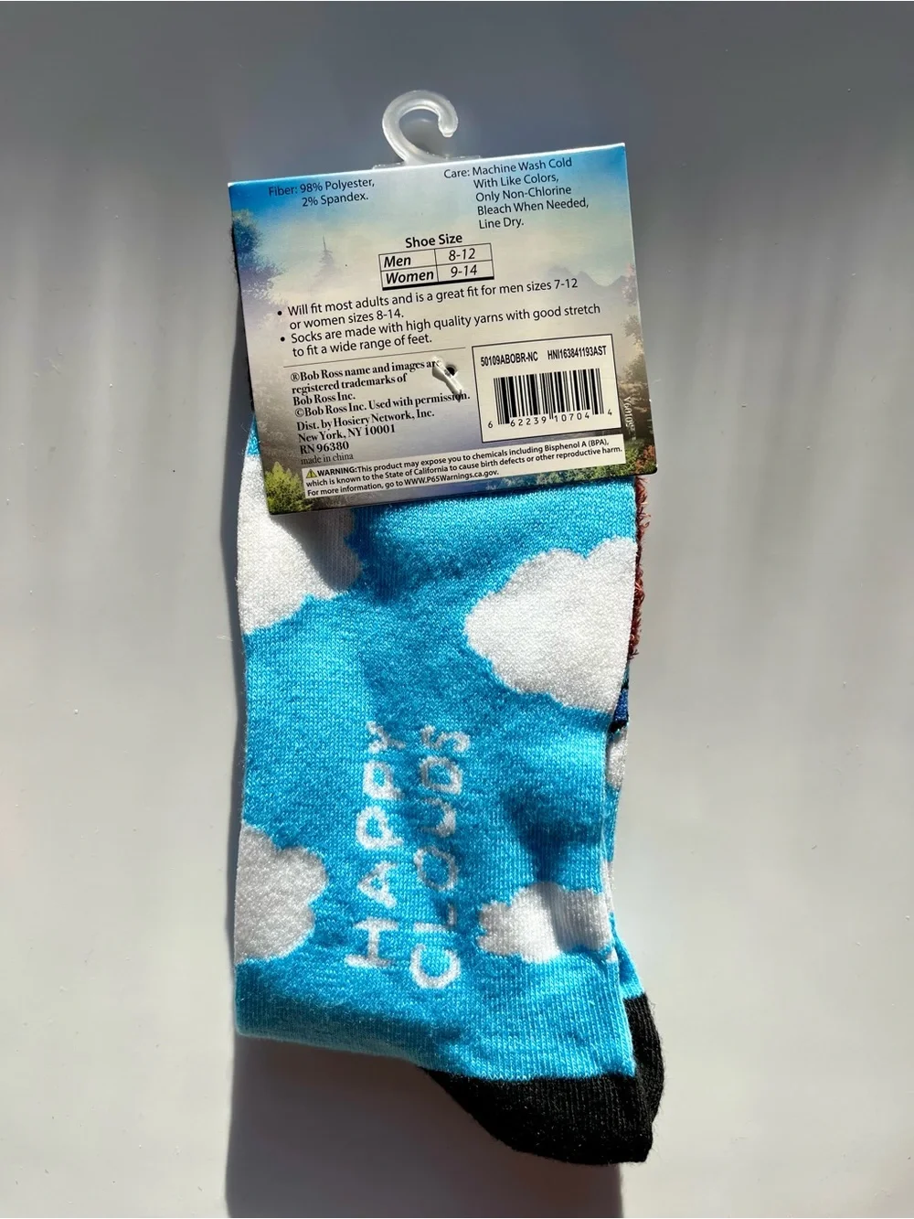 Bob Ross The Joy of Painting Blue and White Happy Clouds Crew Socks